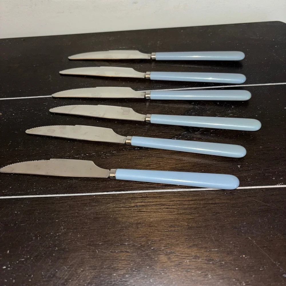 Set of 6 Butter Knives | Imperial‎ Stainless Steel | Blue Plastic Handles
